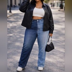 River Island Plus Size Two-Tone Denim Jeans Colorblock Blue High Rise Y2K Trend